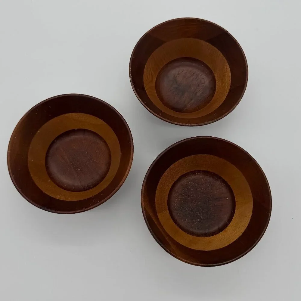 Woodpecker Woodware Bowls Set of 3 MCM Wood Vintage 6